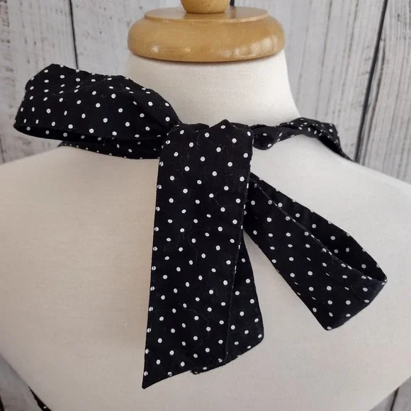 Hell Bunny | Black Polka Dot Red Trim Sweetheart Halter Fit & Flare Dress - Picture 8 of 14